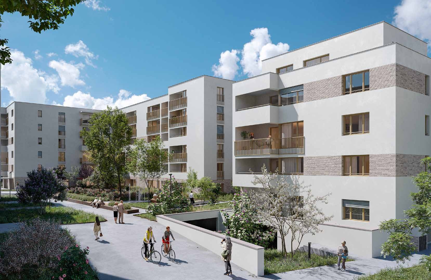 Visualisierung des Servicewohnen-Projekts hyggl in Kassel mit begrüntem Innenhof