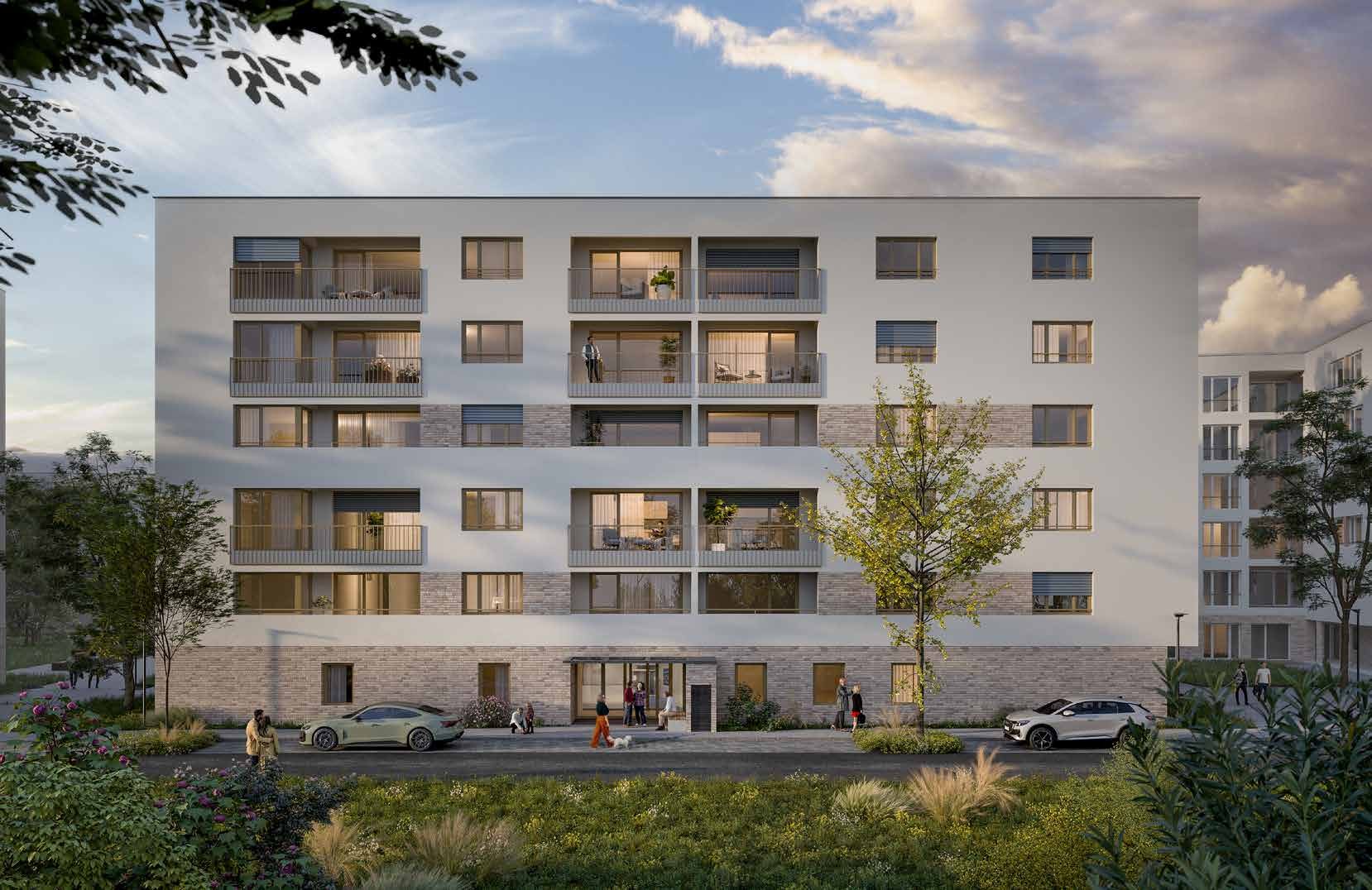 Visualisierung der Straßenfassade des Projekts hyggl in Kassel