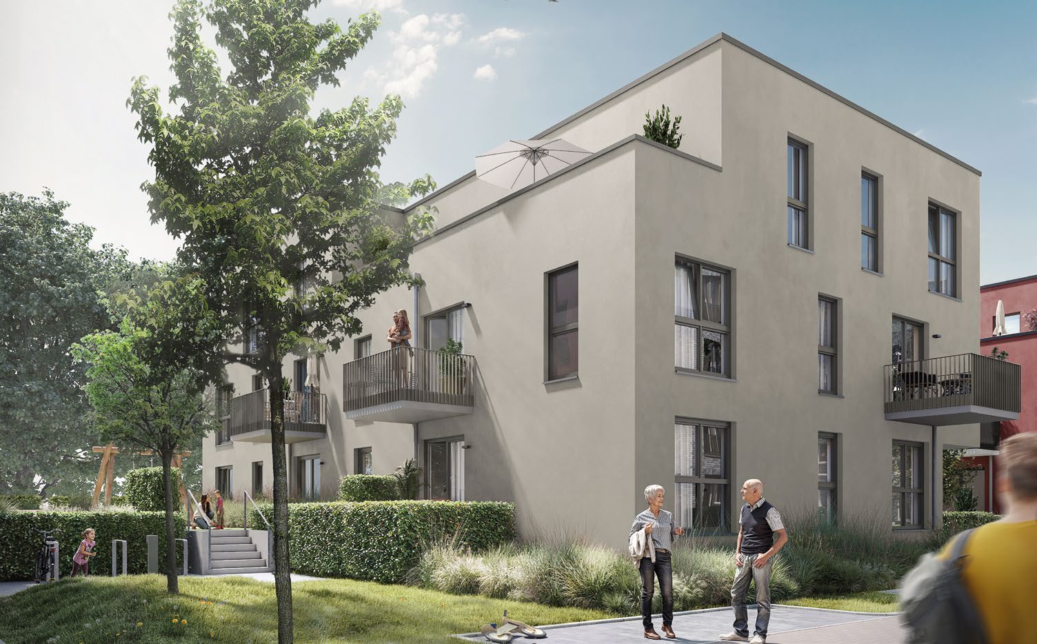 Visualisierung des Neubauprojekts Nordlicht in Norderstedt mit Balkonfassade